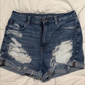 American Eagle Outfitters Women's Ripped Jean Shorts - Dark Blue